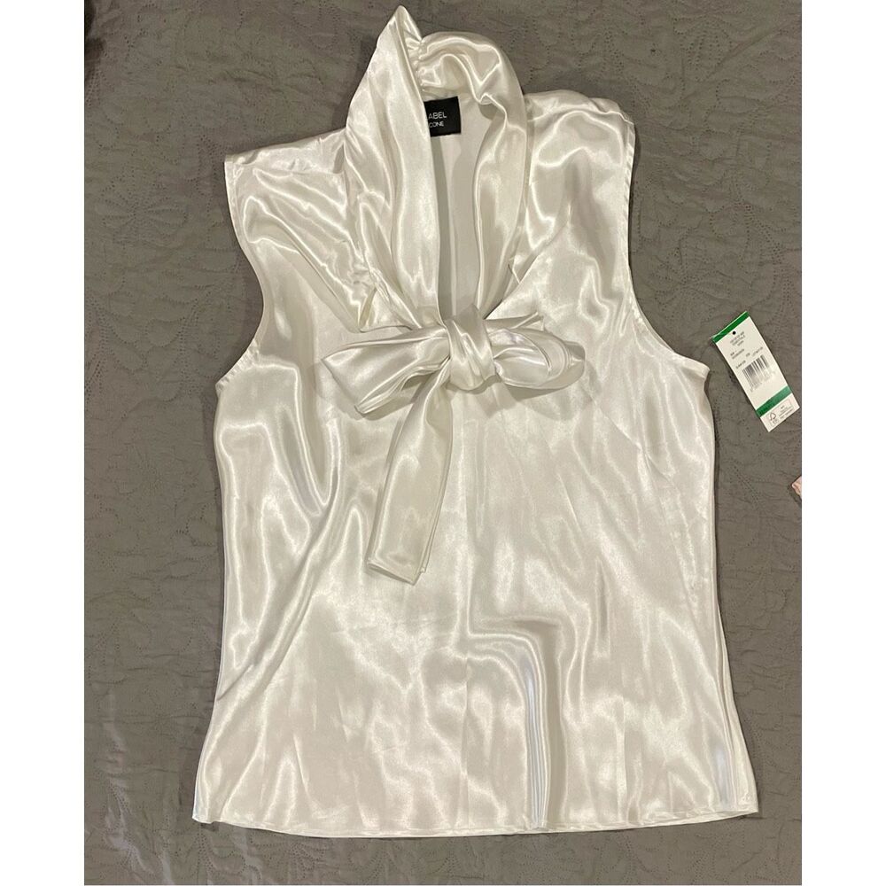 Black Label Evan Picone Shiny Sleeveless Bow Top Large New